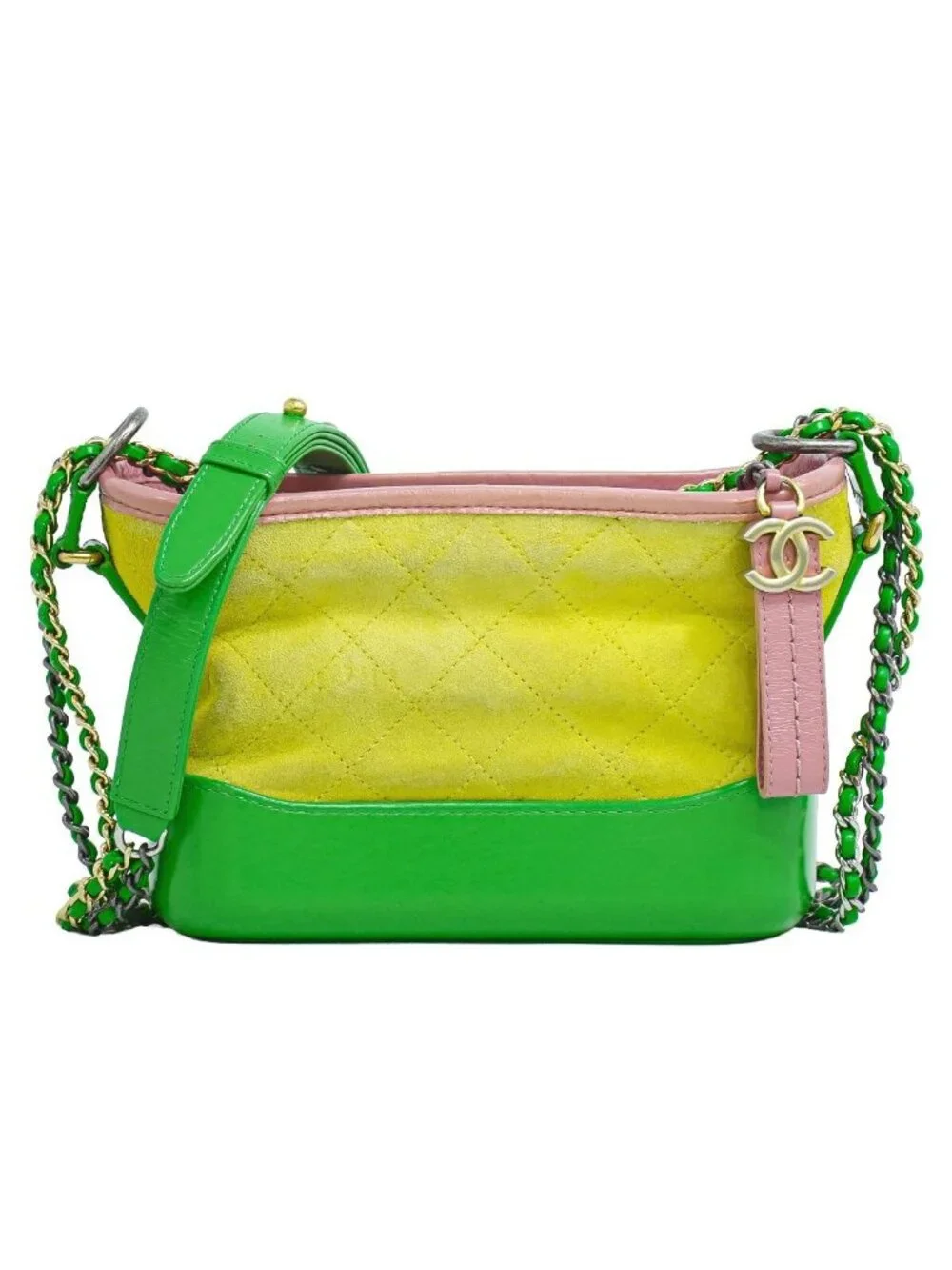 Chanel Gabriel de Small Hobo Chain Shoulder Bag Suede Leather Yellow Green